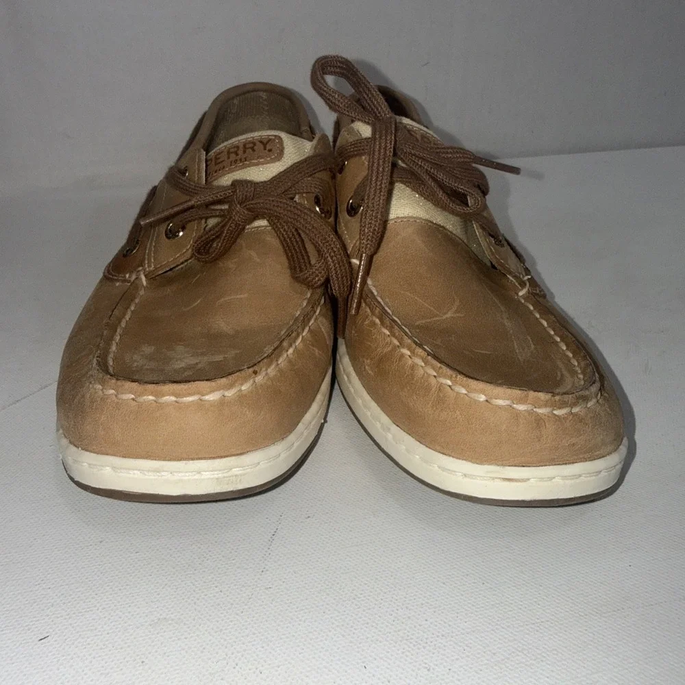 Sperry Bluefish Boat Shoes Linen Tan Old Money Classic Loafers Women's Size 10